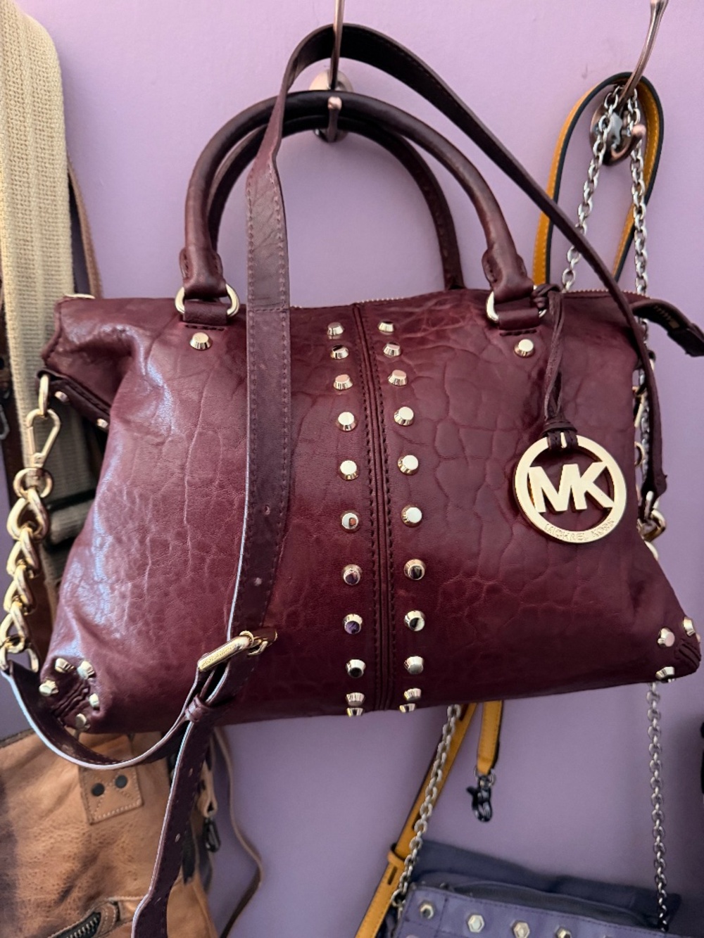 Michael Kors Astor Studded Real Leather Burgundy